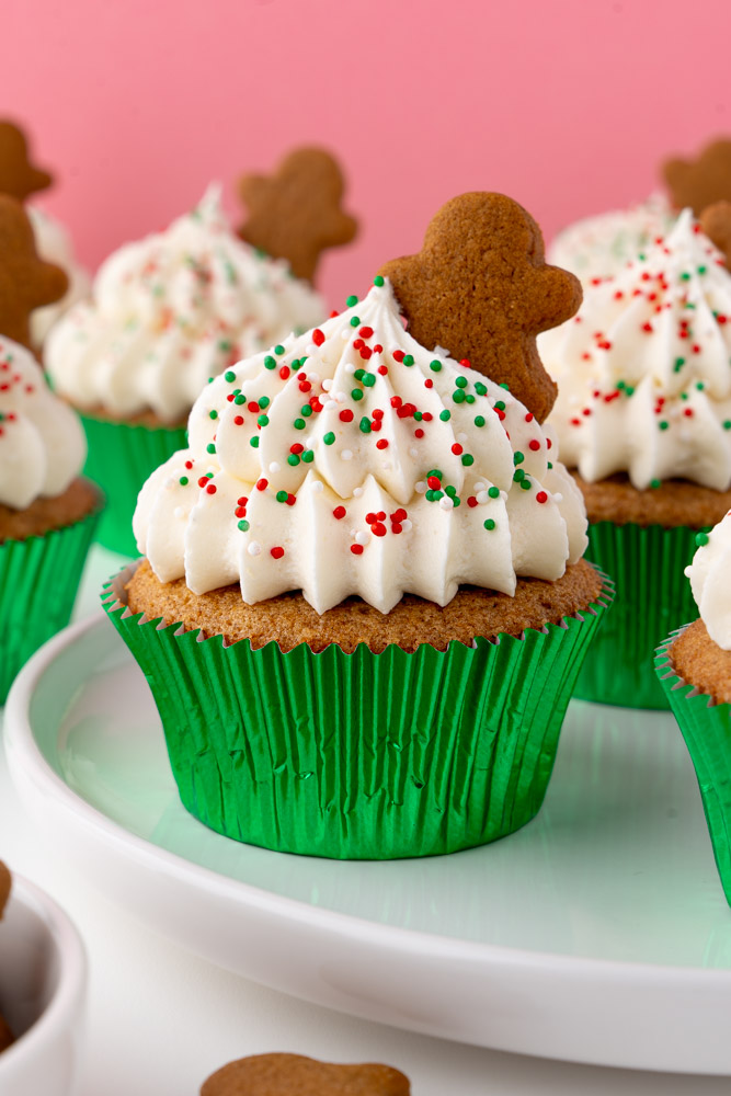 Gingerbread cupcakes with cream cheese frosting.