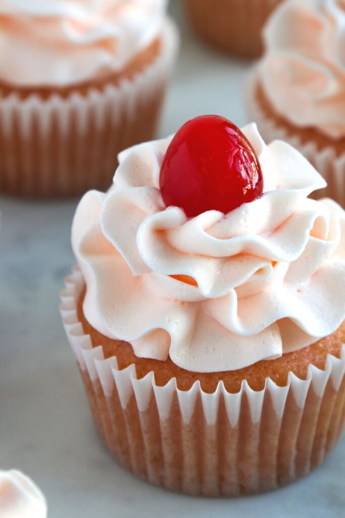 cherry almond cupcakes close up
