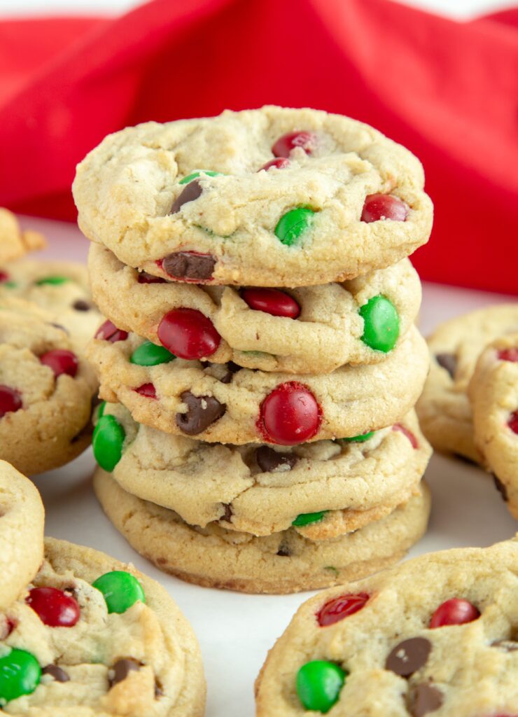 holiday M&M cookies stack