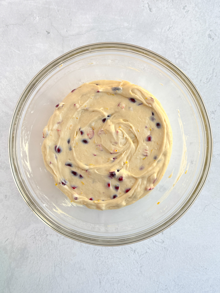Cupcake batter in a mixing bowl.