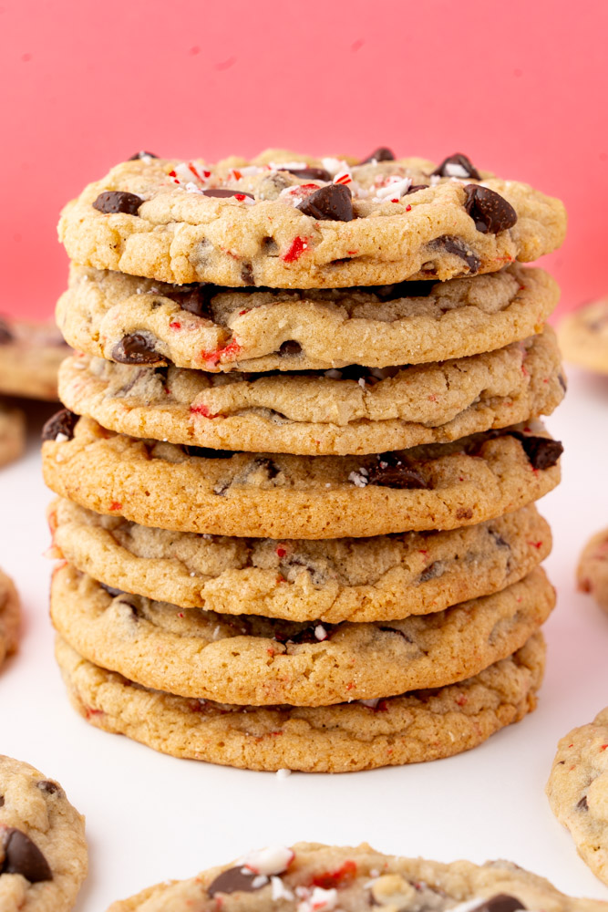 A stack of peppermint chocolate chip cookies.