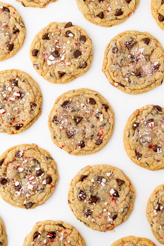 Easy chocolate chip cookies with candy canes.