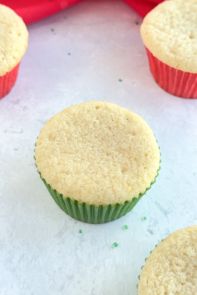 An unfrosted vanilla cupcake.
