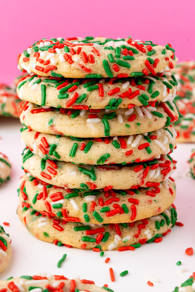 A stack of Christmas funfetti sugar cookies.