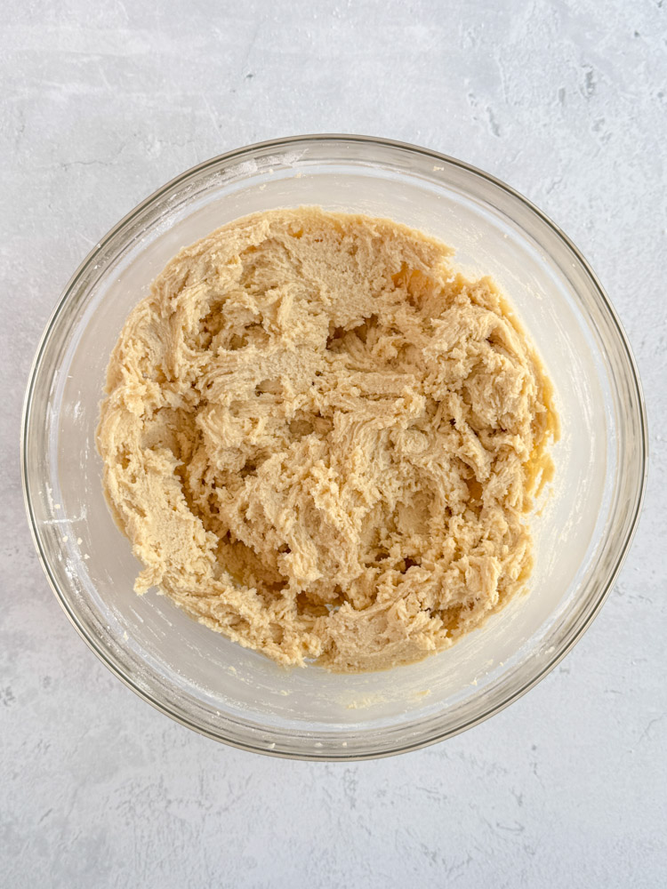 Vanilla cookie dough in a mixing bowl.