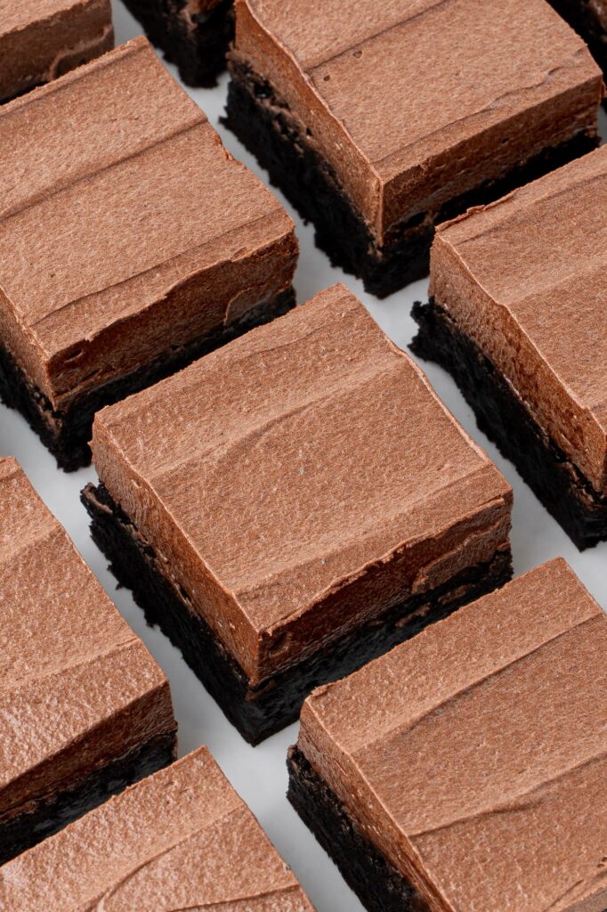 Fudgy brownies with chocolate buttercream.
