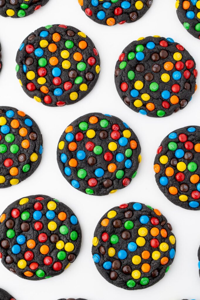 Chocolate cookies with mini M&M candies.