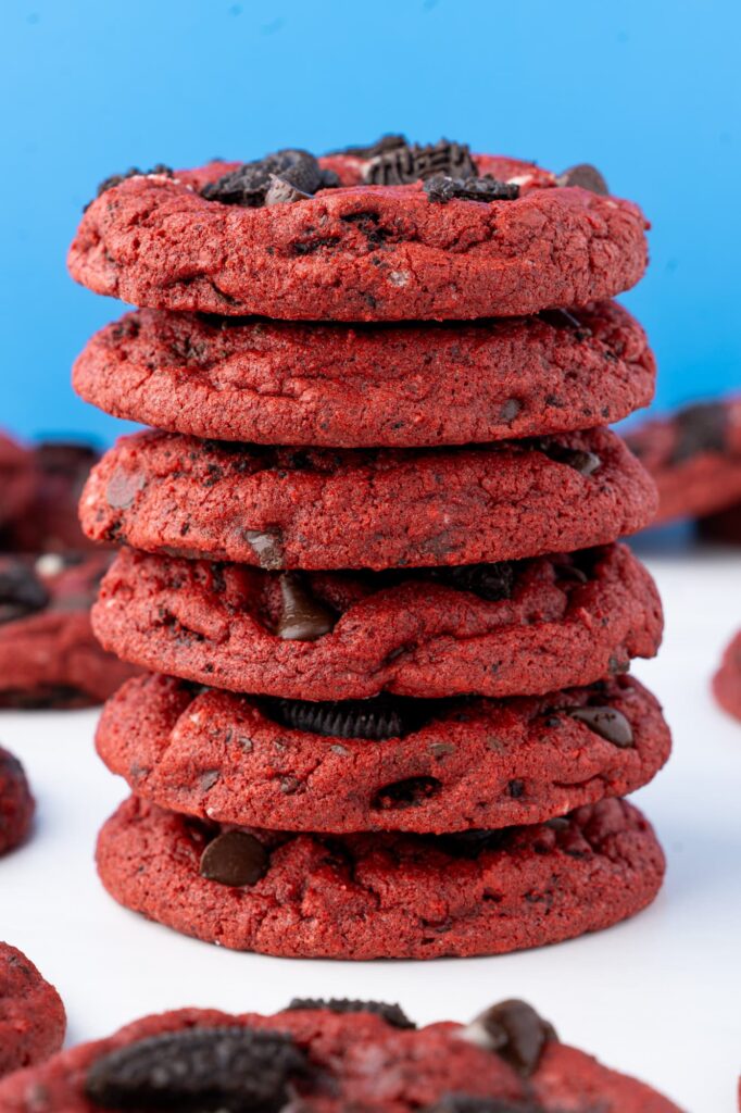A stack of Oreo red velvet cookies.
