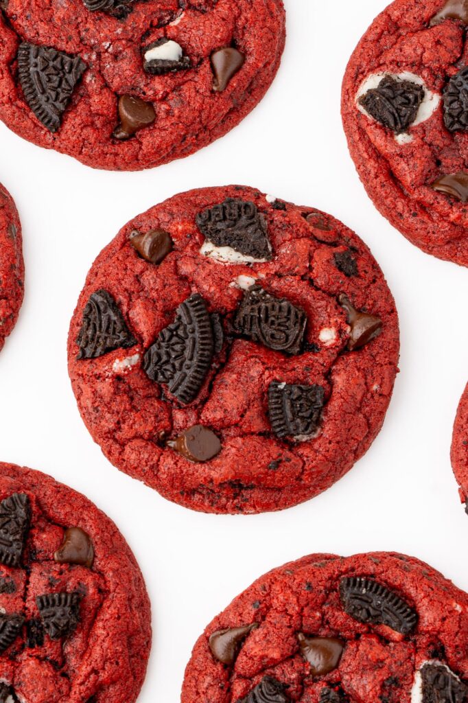 Red velvet Oreo chocolate chip cookies.