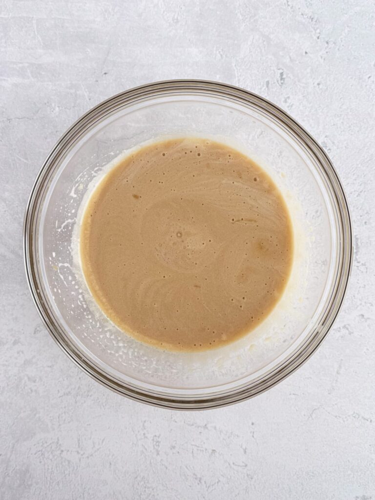 Egg mixture in a glass bowl.