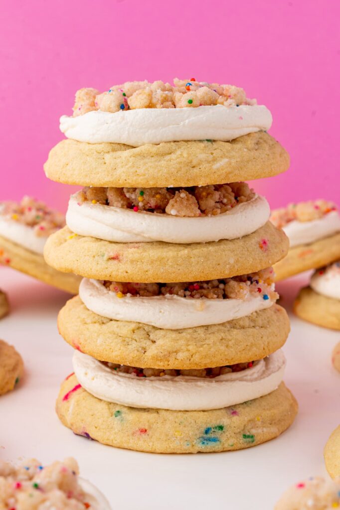 A stack of the frosted birthday cookies.