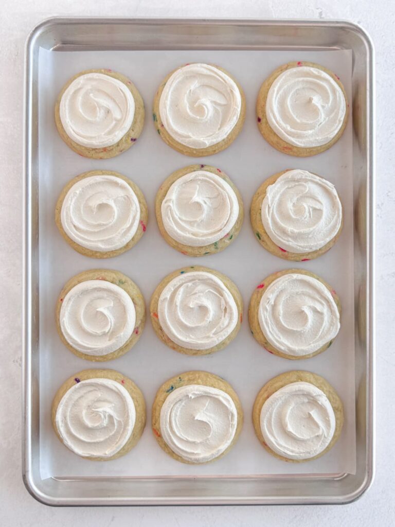 Funfetti sugar cookies with cake batter frosting.