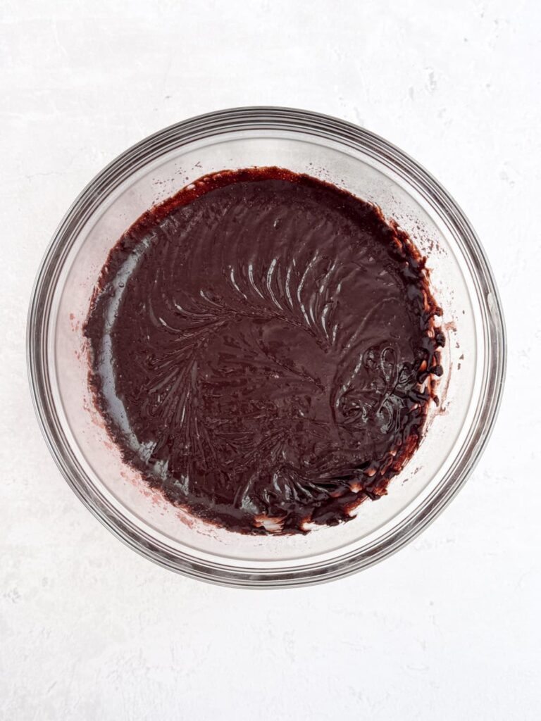 Brownie batter in a mixing bowl.