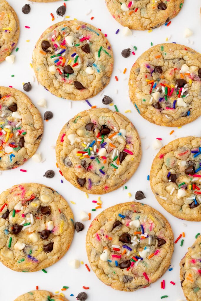 Chocolate chip cookies with semisweet and white chocolate chips.