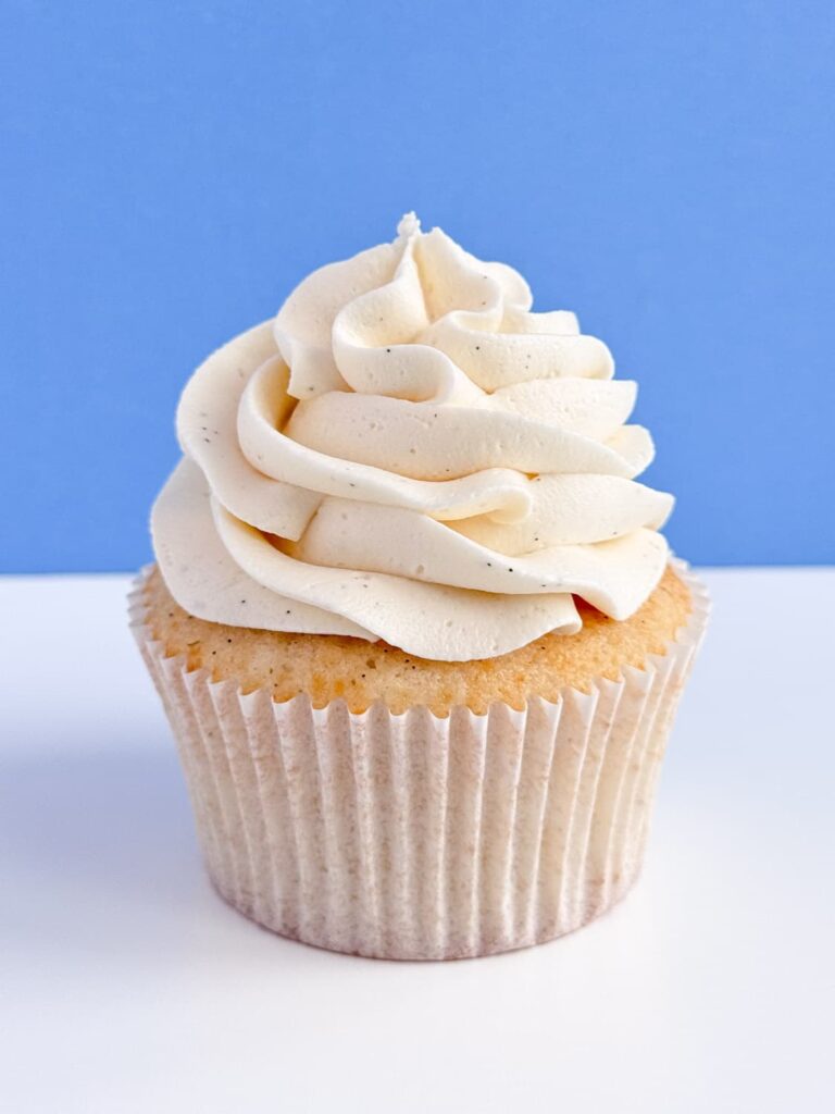 Vanilla cupcake frosted with vanilla bean buttercream.