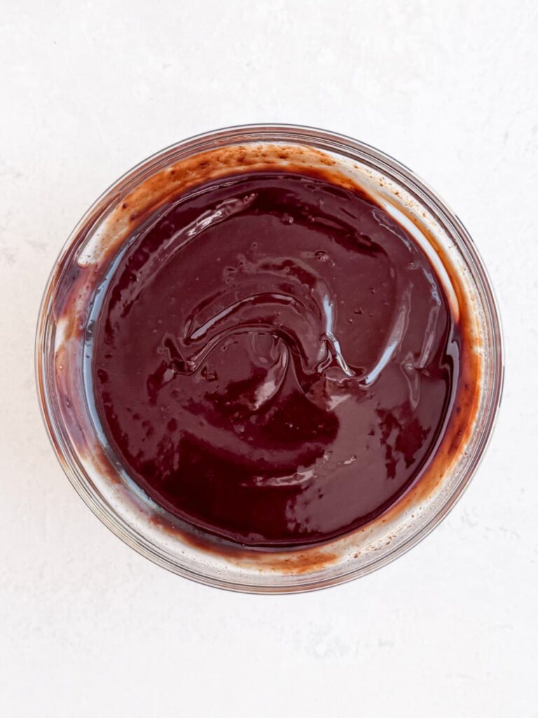 Chocolate ganache in a mixing bowl.