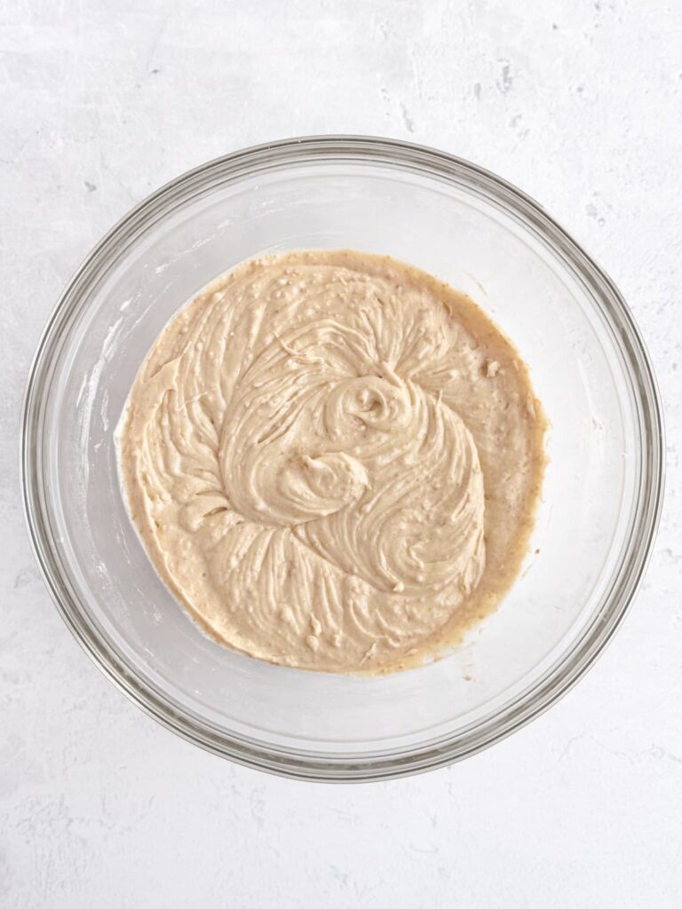 Graham cracker cake batter in a mixing bowl.