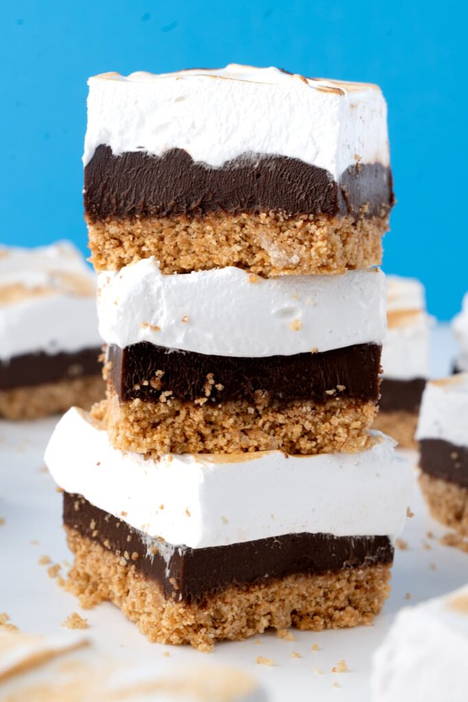A stack of no bake s'mores bars.