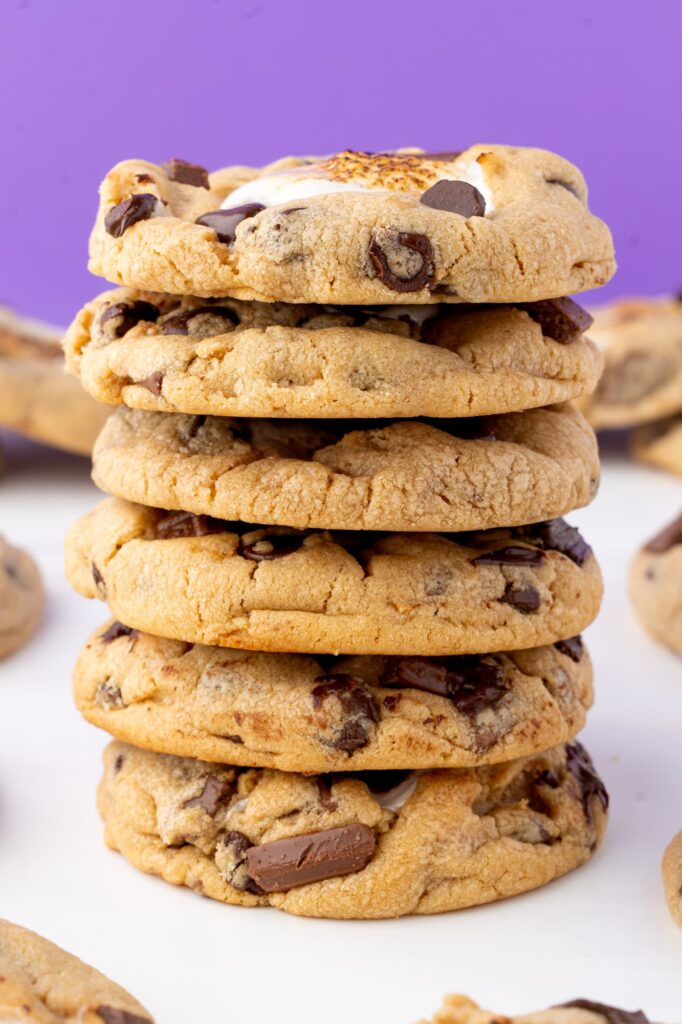 A stack of peanut butter s'mores cookies.