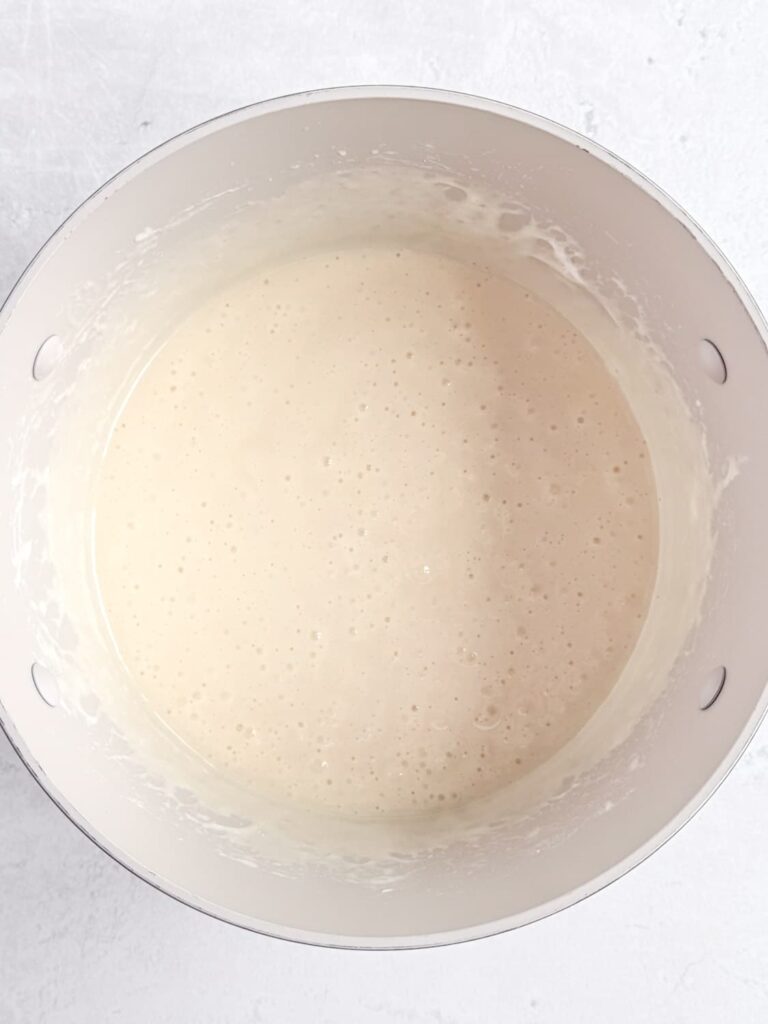 Melted marshmallows in a saucepan.