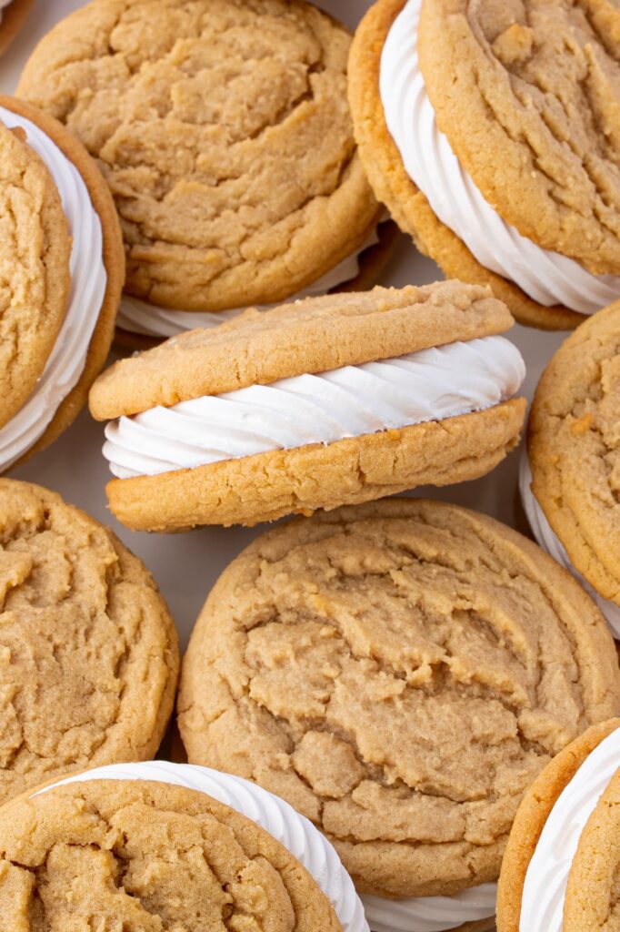 Fluffernutter cookies with marshmallow filling.