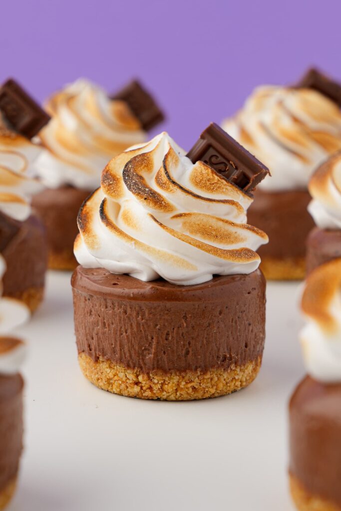 Mini s'mores cheesecakes.